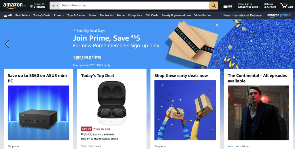 Amazon's homepage offers a straightforward menu